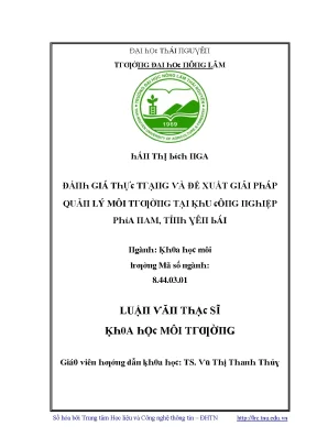 Luận văn đánh giá thực trạng và đề xuất giải pháp quản lý môi trường tại khu công nghiệp phía nam tỉnh yên bái