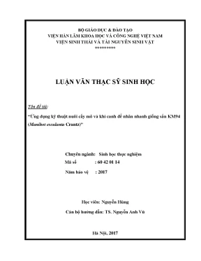 Luận văn ứng dụng kỹ thuật nuôi cấy mô và khí canh để nhân nhanh giống sắn km94 manihot esculanta crantz