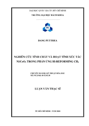 Luận văn thạc sĩ kỹ thuật hóa dầu nghiên cứu tính chất và hoạt tính xúc tác niceo2 trong phản ứng bi reforming ch4
