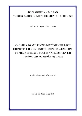 Luận văn các nhân tố ảnh hưởng đến tính minh bạch thông tin trên báo cáo tài chính của các công ty niêm yết ngành nguyên vật liệu trên thị trường chứng khoán việt nam