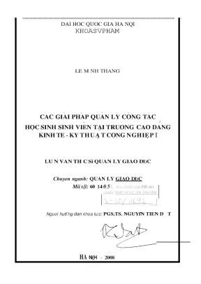 Luận văn các giải pháp quản lý công tác học sinh sinh viên tại trường cao đẳng kinh tế kỹ thuật công nghiệp i