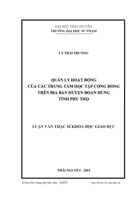 Luận văn quản lý hoạt động của các trung tâm học tập cộng đồng trên địa bàn huyện đoan hùng tỉnh phú thọ