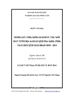 Luận văn đánh giá tình hình giao đất thu hồi đất trên địa bàn huyện phú bình tỉnh thái nguyên giai đoạn 2010 2013