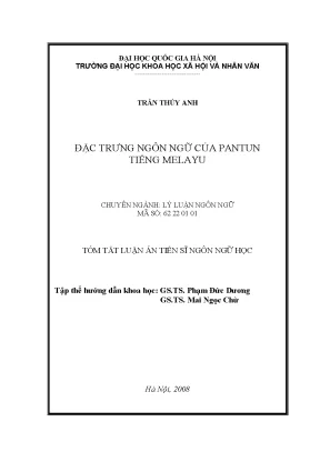 Luận án tiến sĩ đặc trưng ngôn ngữ của pantun tiếng melayu