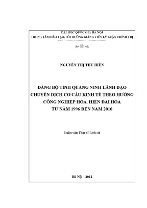Luận văn thạc sĩ đảng bộ tỉnh quảng ninh lãnh đạo chuyển dịch cơ cấu kinh tế theo hướng cnh hđh từ năm 1996 đến năm 2010