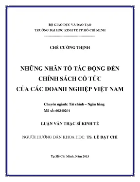 Luận văn những nhân tố tác động đến chính sách cổ tức của các doanh nghiệp việt nam luận văn thạc sĩ
