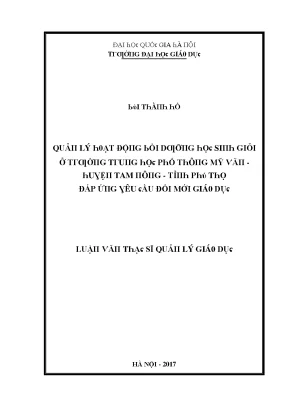 Luận văn quản lý hoạt động bồi dưỡng học sinh giỏi ở trường trung học phổ thông mỹ văn huyện tam nông tỉnh phú thọ đáp ứng yêu cầu đổi mới giáo dục