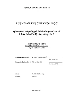 Nghiên cứu mô phỏng số ảnh hưởng của khe hở ổ thủy tĩnh đến độ cứng vững của ổ