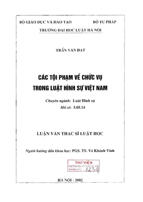 Luận văn thạc sĩ luật học các tội phạm về chức vụ trong luật hình sự việt nam