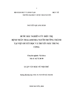 Bước đầu nghiên cứu điều trị bệnh nhân thalassemia người trưởng thành tại viện huyết học và truyền máu trung ương