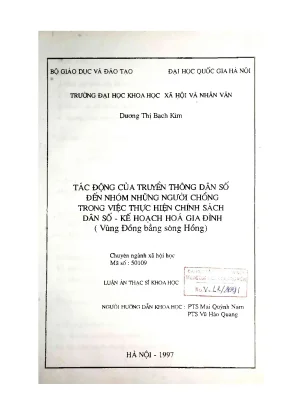Luận án tiến sĩ tác động của truyền thông dân số đến nhóm những người chồng trong việc thực hiện chính sách dân số kế hoạch hoá gia đình vùng đồng bằng sông hồng