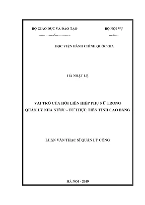Luận văn vai trò của hội liên hiệp phụ nữ trong quản lý nhà nước từ thực tiễn tỉnh cao bằng