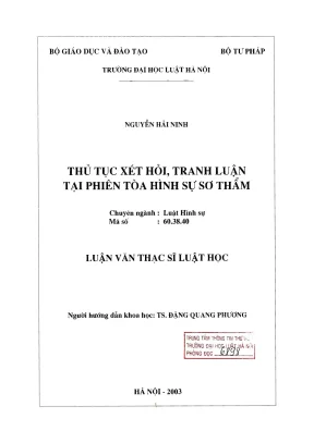 Luận văn thạc sĩ luật học thủ tục xét hỏi tranh luận tại phiên toà hình sự sơ thẩm