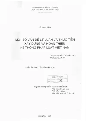 Luận án phó tiến sĩ luật học một số vấn đề lý luận và thực tiễn xây dựng và hoàn thiện hệ thống pháp luật việt nam