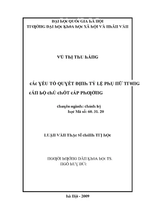 Luận văn các yếu tố quyết định tỷ lệ phụ nữ trong cán bộ chủ chốt cấp phường