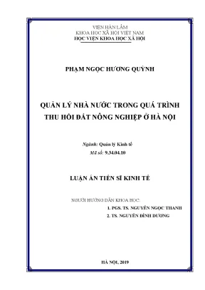 Luận án tiến sĩ kinh tế quản lý nhà nước trong quá trình thu hồi đất nông nghiệp ở hà nội