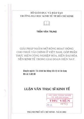 Luận văn thạc sĩ giải pháp nhằm mở rộng cho thuê tài chính ở việt nam góp phần thực hiện công nghiệp hóa hiện đại hóa nền kinh tế trong giai đoạn hiện nay