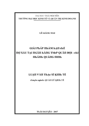 Luận văn giải pháp nhằm hạn chế nợ xấu tại ngân hàng tmcp quân đội chi nhánh quảng ninh