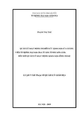 Luận văn quản lý hoạt động nghiên cứu khoa học của giảng viên trường đại học nha trang trong bối cảnh đổi mới quản lý hoạt động khoa học công nghệ