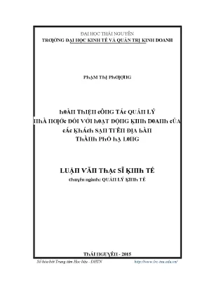Luận văn hoàn thiện công tác quản lý nhà nước đối với hoạt động kinh doanh của các khách sạn trên địa bàn thành phố hạ long