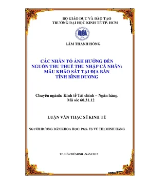 Luận văn các nhân tố ảnh hưởng đến nguồn thu thuế thu nhập cá nhân mẫu khảo sát tại địa bàn tỉnh bình dương