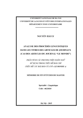 Luận văn thạc sĩ analyse des procédés linguistiques dans les titres des articles de journaux cas des articles du journal le monde
