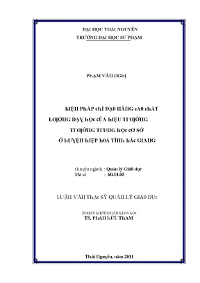 Luận văn biện pháp chỉ đạo nâng cao chất lượng dạy học của hiệu trưởng trường trung học cơ sở ở huyện hiệp hòa tỉnh bắc giang