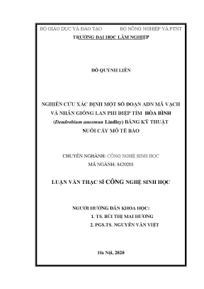 Luận văn nghiên cứu xác định một số đoạn adn mã vạch và nhân giống lan phi điệp tím hòa bình dendrobium anosmun lindley bằng kỹ thuật nuôi cấy mô tế bào