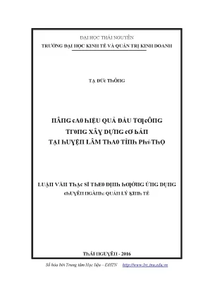 Luận văn nâng cao hiệu quả đầu tư công trong xây dựng cơ bản tại huyện lâm thao tỉnh phú thọ