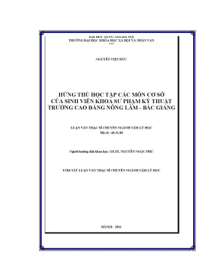 Luận văn thạc sĩ hứng thú học tập các môn cơ sở của sinh viên khoa sư phạm kỹ thuật trường cao đẳng nông lâm bắc giang