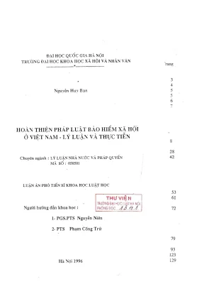 Luận án phó tiến sĩ khoa học luật học hoàn thiện pháp luật bảo hiểm xã hội ở việt nam lý luận và thực tiễn