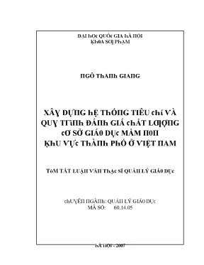 Luận văn xây dựng hệ thống tiêu chí và quy trình đánh giá chất lượng cơ sở giáo dục mầm non khu vực thành phố ở việt nam