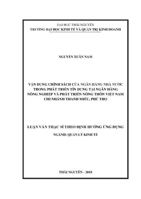Luận văn vận dụng chính sách của ngân hàng nhà nước trong phát triển tín dụng tại ngân hàng nông nghiệp và phát triển nông thôn việt nam chi nhánh thanh miếu phú thọ