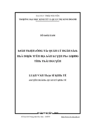 Luận văn hoàn thiện công tác quản lý ngân sách nhà nước trên địa bàn huyện phú lương tỉnh thái nguyên