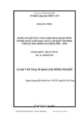 Luận văn đánh giá kết quả thực hiện quy hoạch nuôi trồng thủy sản mặn lợ của huyện vân đồn tỉnh quảng ninh giai đoạn 2003 2010