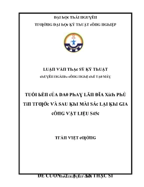 Luận văn tuổi bền của dao phay lăn đĩa xích phủ tin trước và sau khi mài sắc lại khi gia công vật liệu s45c