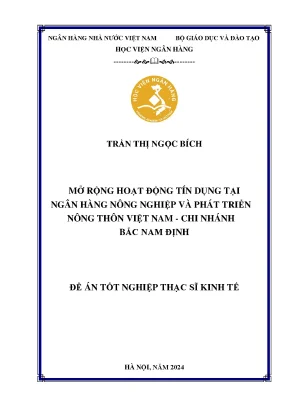Luận văn thạc sĩ tài chính ngân hàng mở rộng hoạt động tín dụng tại agribank chi nhánh bắc nam định