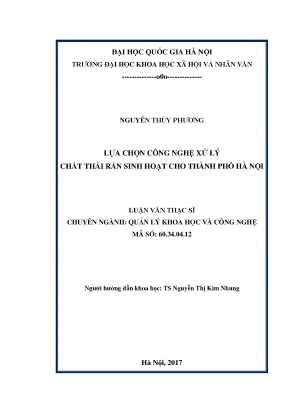 Luận văn thạc sĩ lựa chọn công nghệ xử lý chất thải rắn sinh hoạt cho thành phố hà nội
