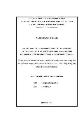 Luận văn thạc sĩ high context and low context elements in two inaugural speeches of 2009 and 2013 by american president barack hussein obama