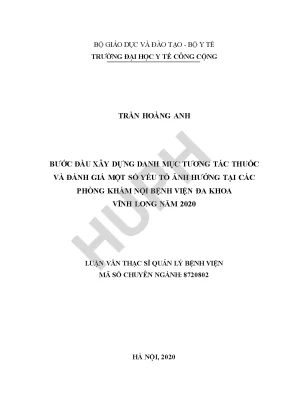 Bước đầu xây dựng danh mục tương tác thuốc và đánh giá một số yếu tố ảnh hưởng tại các phòng khám nội bệnh viện đa khoa vĩnh long năm 2020