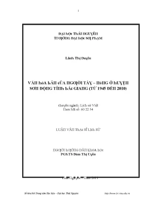 Luận văn văn hóa bản của người tày nùng ở huyện sơn động tỉnh bắc giang từ 1945 đến 2010