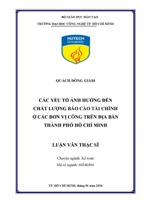 Luận văn các yếu tố ảnh hưởng đến chất lượng báo cáo tài chính ở các đơn vị công trên địa bàn thành phố hồ chí minh