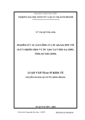 Luận văn nghiên cứu sự hài lòng của du khách đối với chất lượng dịch vụ du lịch tại vịnh hạ long tỉnh quảng ninh