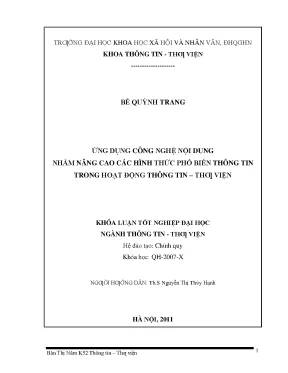 Luận văn thạc sĩ ứng dụng công nghệ nội dung nhằm phát triển các hình thức phổ biến thông tin trong hoạt động thông tin thư viện