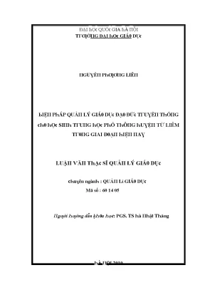 Luận văn biện pháp quản lý giáo dục đạo đức truyền thống cho học sinh trung học phổ thông huyện từ liêm trong giai đoạn hiện nay