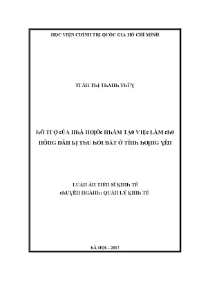 Luận văn hỗ trợ của nhà nước nhằm tạo việc làm cho nông dân bị thu hồi đất ở tỉnh hưng yên