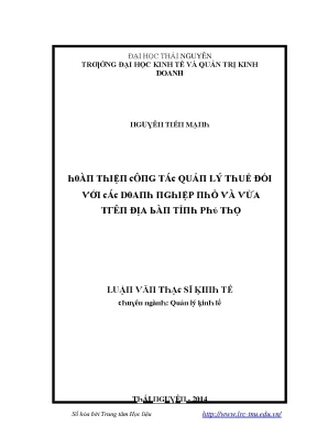 Luận văn hoàn thiện công tác quản lý thuế đối với các doanh nghiệp nhỏ và vừa trên địa bàn tỉnh phú thọ