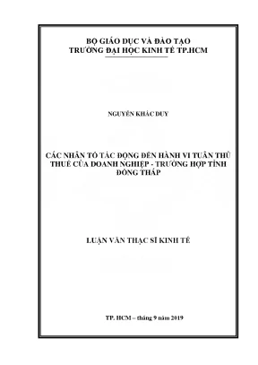 Luận văn các nhân tố tác động đến hành vi tuân thủ thuế của doanh nghiệp trường hợp tỉnh đồng tháp