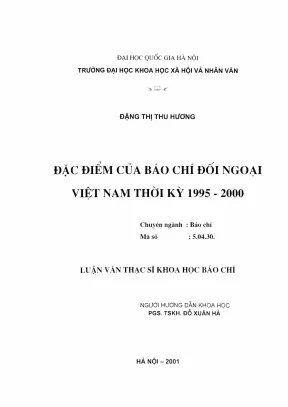 Luận văn thạc sĩ báo chí học đặc điểm của báo chí đối ngoại việt nam thời kỳ 1995 2000