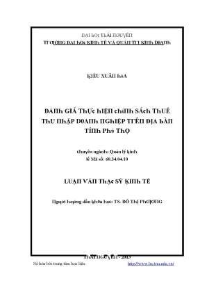 Luận văn đánh giá thực hiện chính sách thuế thu nhập doanh nghiệp trên địa bàn tỉnh phú thọ